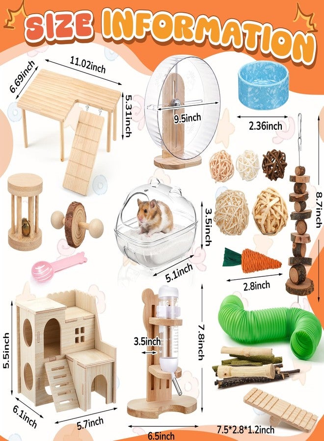 Sonwyoung 40 Pcs Hamster Cage Accessories, 9.5'' Exercise Wheel, Wood Platform Hideout House, Water Bottle, Sand Bath, Bowl, Chew Toys for Syrian Hamsters Mice Gerbils Habitat Decor(Fun Style) - Image 3