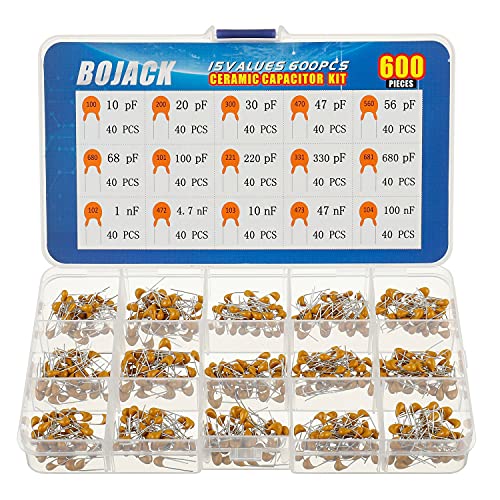 BOJACK 15 Type Values 600Pcs Ceramic Capacitor Assortment Kit Capacitors from 10pf to 100nF in a Box - Image 1