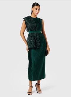 Threadz by Ajooni Belted Pleated Dress With Embellished Cape  - Image 4