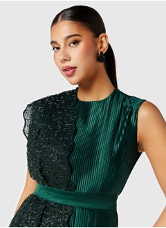 Threadz by Ajooni Belted Pleated Dress With Embellished Cape  - Image 3