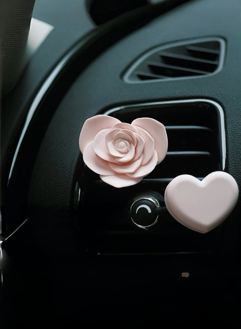 Paraphrase 2 Pieces of Handmade Car Air Vent Diffuser Clips –Elegant Pink Rose and Heart Design, Scented Car Air Freshener Accessory - Image 1