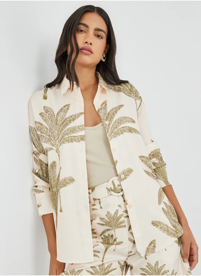 Styli Styli Tropical Print Spread Collar Shirt
