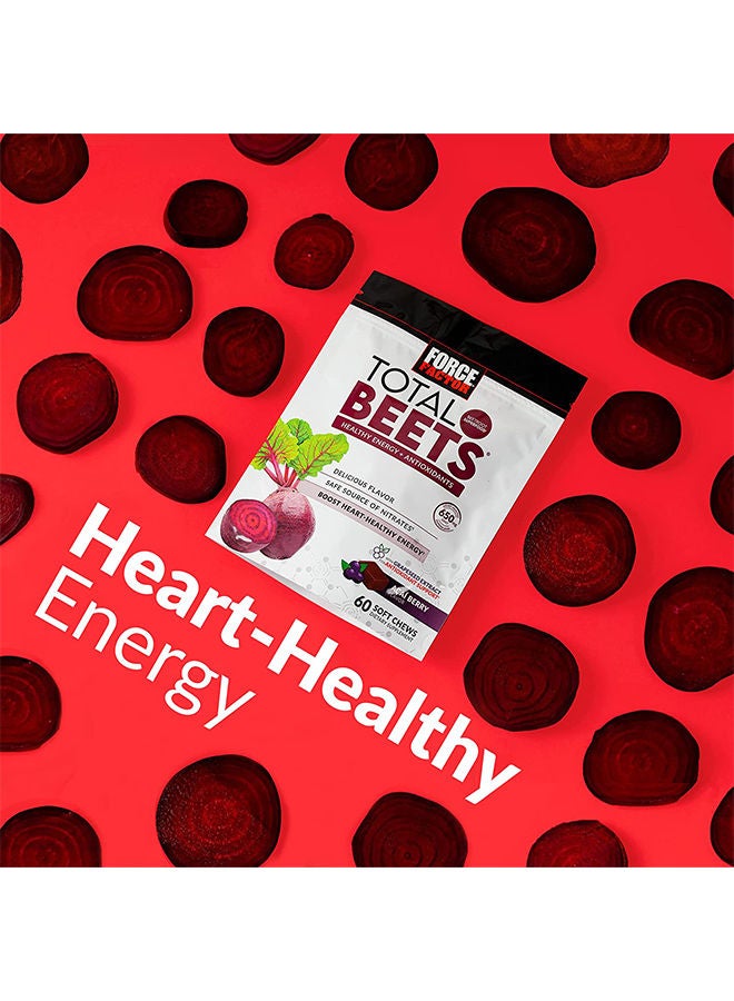 Force Factor Total Beets Soft Chews with Beetroot, Nitrates, L-Citrulline, Grapeseed Extract, & Antioxidants, Healthy Energy Supplement with Elite Ingredients for Heart, Superfood 120 Count, 2-Pack