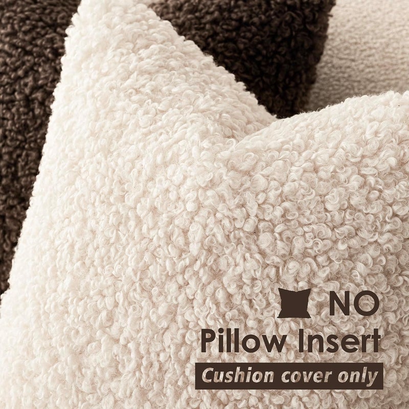 Foindtower 2 Pieces 20x20 Inch Cream Beige, Faux Fur Throw Pillow Cover Accent Sherpa Furry Pillow Covers Fuzzy Soft Pillowcases Cozy Sheepskin Decorative Fleece Cushion Case for Bed Couch Living Room - Image 3