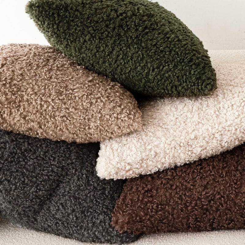 Foindtower 2 Pieces 20x20 Inch Cream Beige, Faux Fur Throw Pillow Cover Accent Sherpa Furry Pillow Covers Fuzzy Soft Pillowcases Cozy Sheepskin Decorative Fleece Cushion Case for Bed Couch Living Room - Image 5