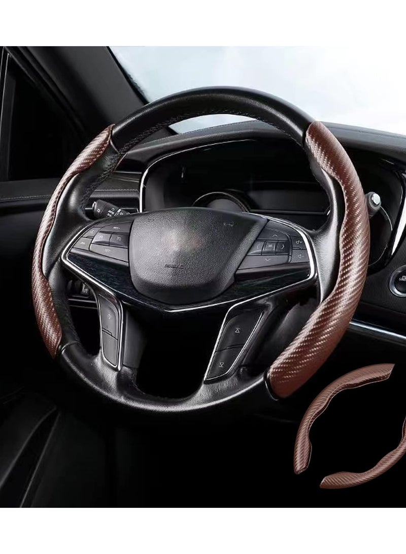 Carbon Fiber Pattern Steering Wheel Cover, Anti-Slip Segmented Steering Wheel Protector Car Accessory for Women&Man, Suitable for Most Models(Coffee) - Image 2