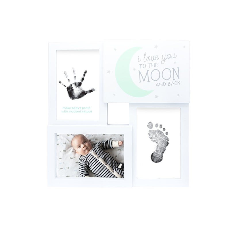 Tiny Ideas Baby Prints Collage Keepsake Frame with Included Ink Pad Love You to The Moon and Back MintWhiteBlack 4 x 6 Photo