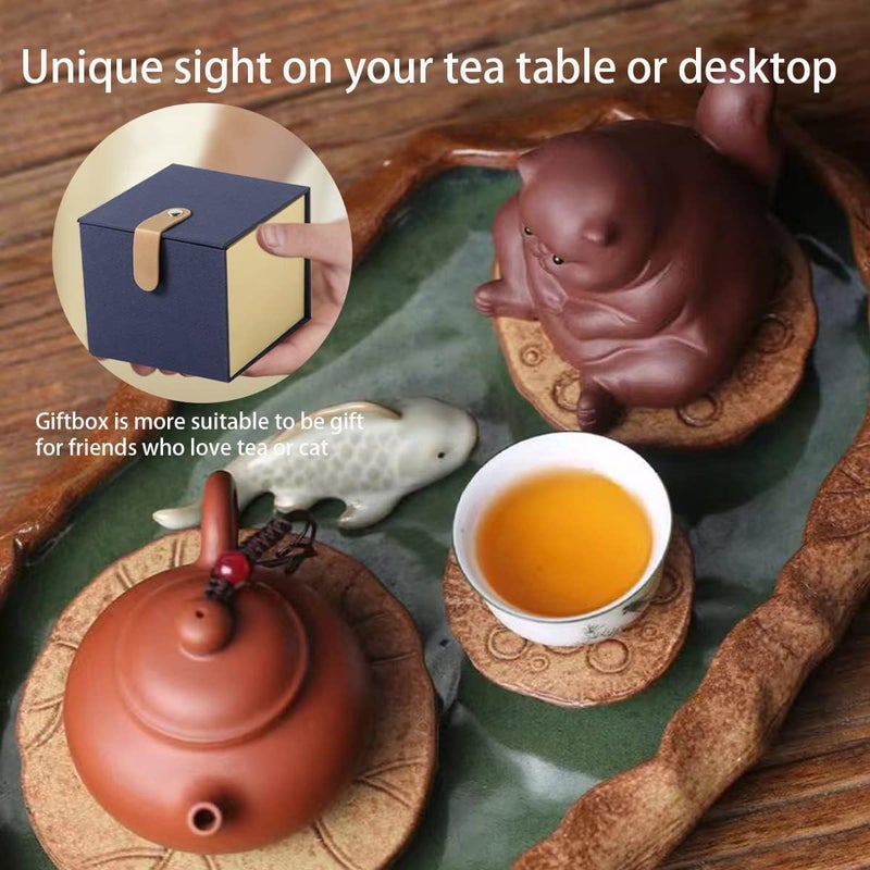 EAEDMY Elegant practical multi-option build Purple Sand Angry Cat Bat Tortoise Puppy Figurine, Cute Kungfu Tea Pet Gift for Tea Lover Friend, Table Desk Tearoom Home Decoration Ornament (8.Angry Cat&Gift Box) Workday cycle fulfillment - Image 3