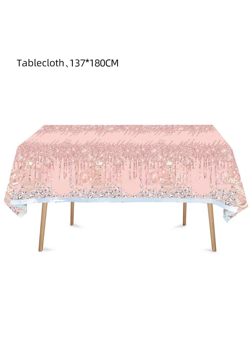 Generic Pink Lotus Diamond Birthday Party Tableware Set Tablecloth 1p-Pink Diamond Birthday 
