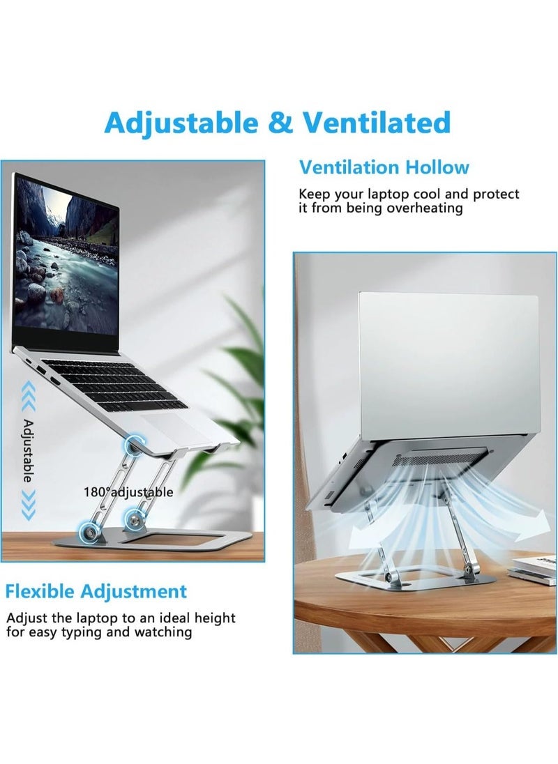 ELTRAZONE Adjustable Aluminum Laptop Stand – Foldable Ergonomic Riser with Ventilated Design for Cooling – Lightweight, Portable, Height Adjustable Laptop Holder for Desk, Bed & Travel – Silver - Image 2