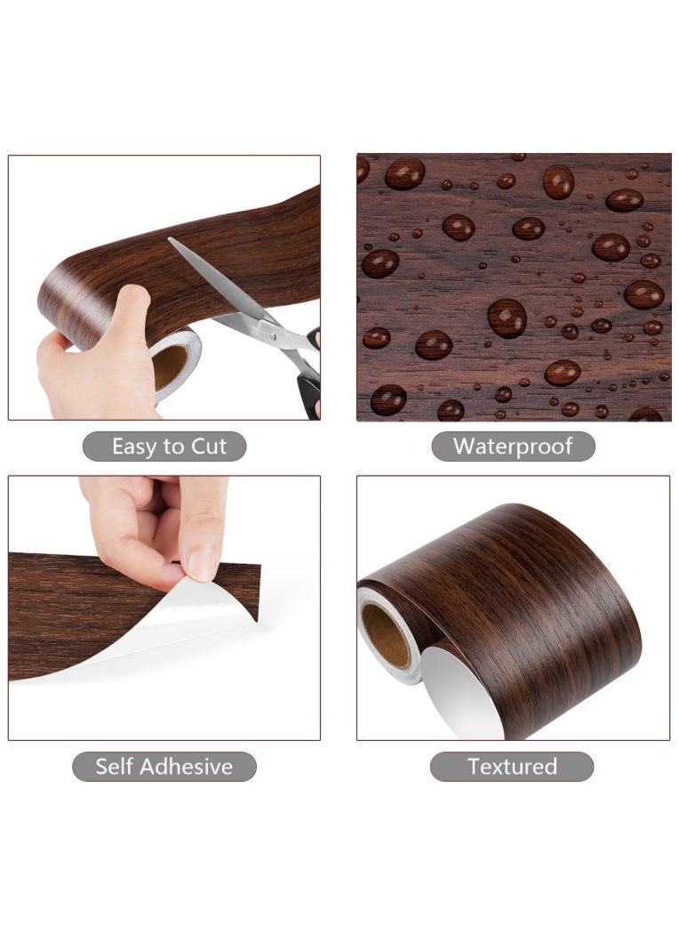 Reelyo 10M Self-Adhesive Wall Trim, Living Room Skirting Line Wall Border Stickers, Black Wood Grain Mirror Frame Border Peel and Stick Wallpaper, Realistic Wood Grain Waist Line Decor for Mirror Frame, Cabinet, Edges & Borders and Tiles（10m*10cm, Imitation Walnut Wood） - Image 4