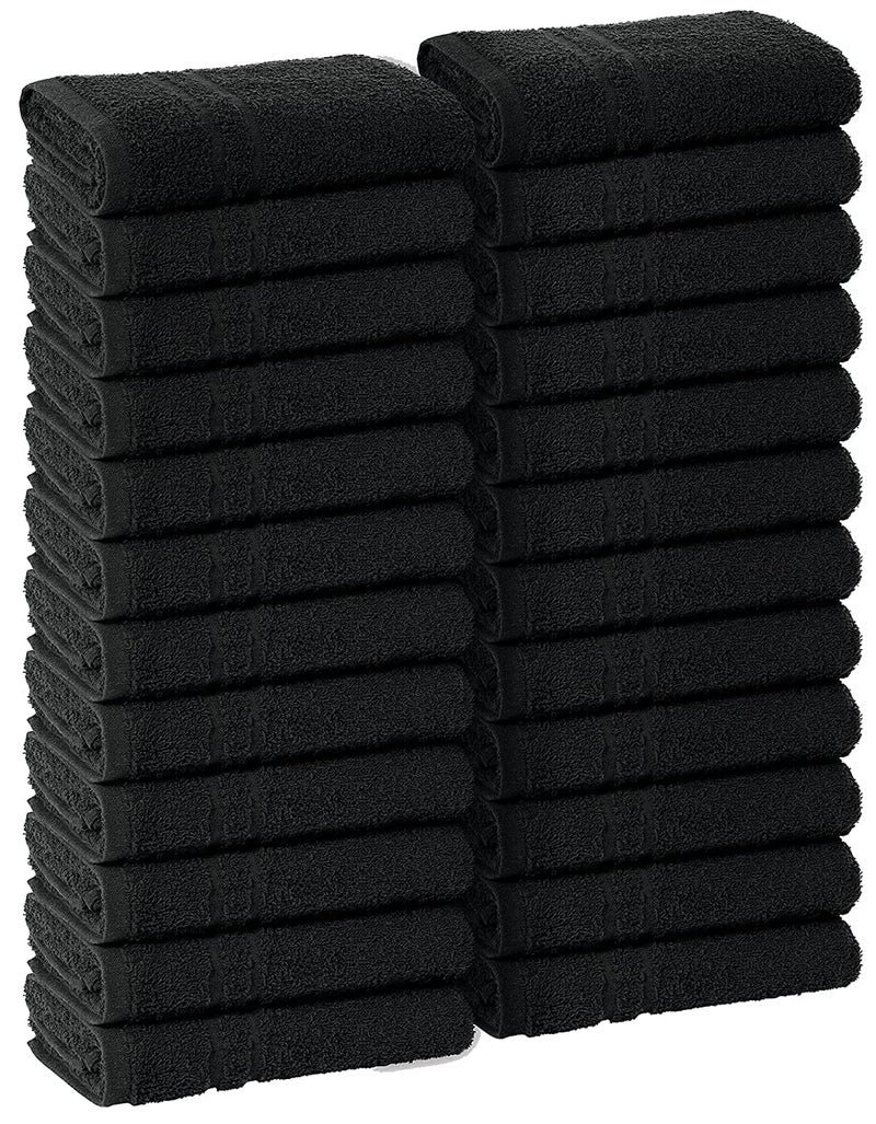 STF Linen 24 Pack Black Hand Towels 100 Cotton Spa Towels 16x27 inches Highly Absorbable Facial Gym Hair and Face Towels in Bulk