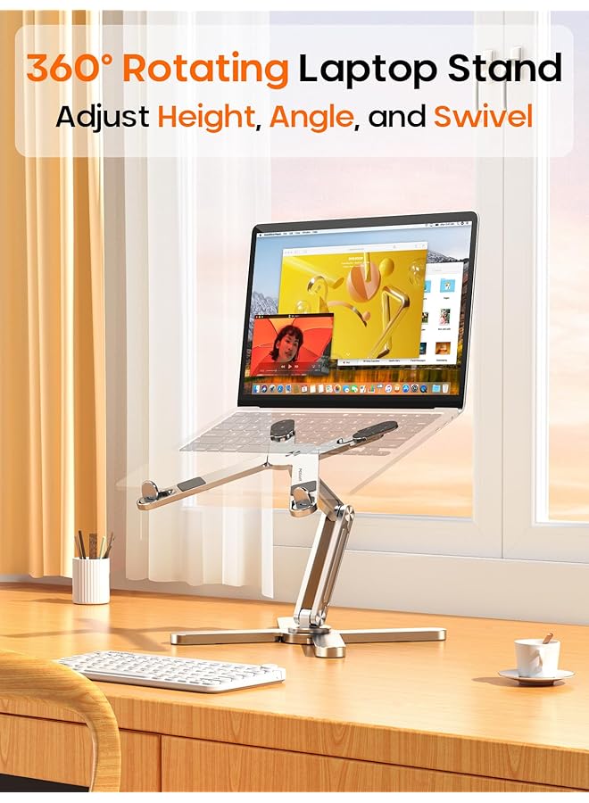 PEGANT Rotating Foldable Laptop Stand For Desk 360° Adjustable Ergonomic Portable Aluminum 10 17 Inch Laptop Organizer Lightweight Notebook Holder For Home Office Travel Compatible With Macbook Dell Hp  - Image 2