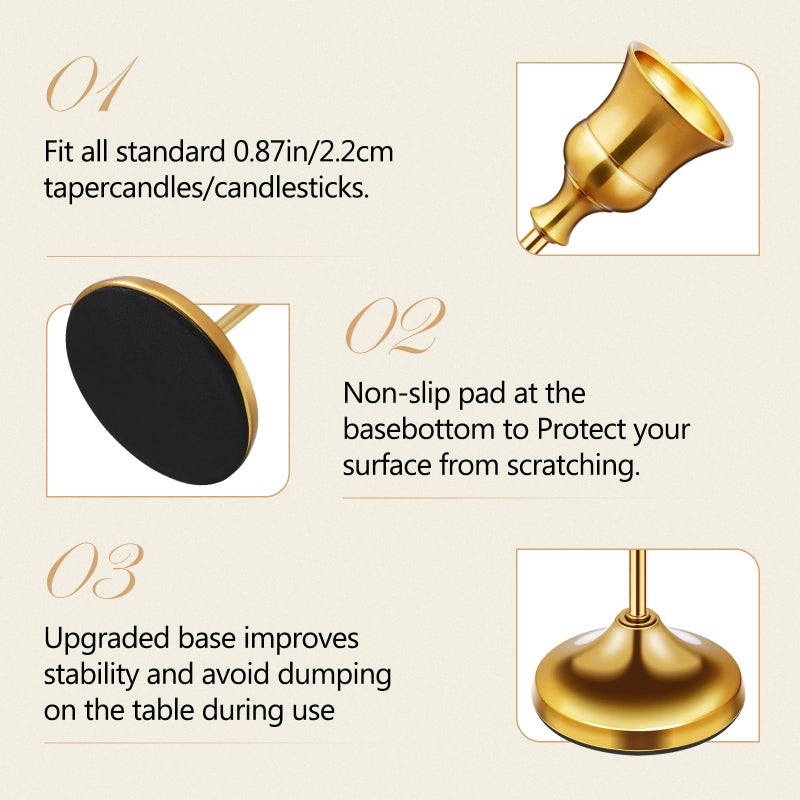 KSWING Candlestick Holders 6 PCS Metal Taper Candle Holders, KSWING Gold Candle Stick Holders Set, Perfect for Table Centerpiece Mantel Party Wedding Christmas Home Decor, Set of 6 - Image 4