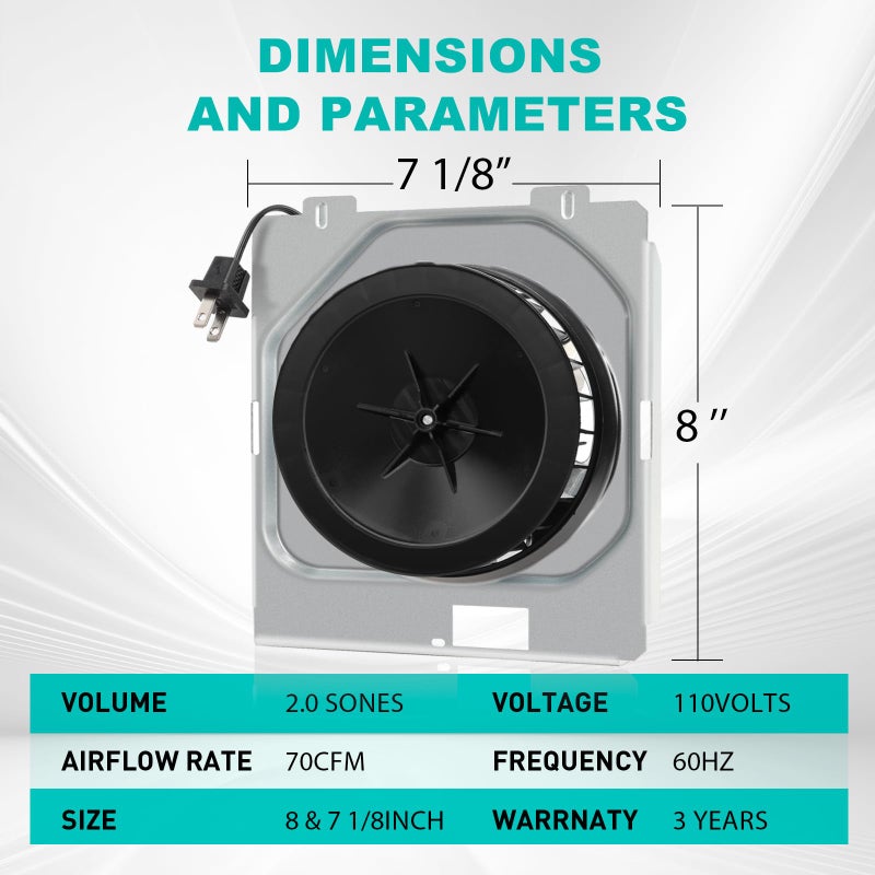 Motoasis ?Upgrade? C370Bn B Unit 70Cfm Fan  Compatible With Nutone 696N(695) B Unit  C-350C2/Vc-307C2Nd B Unit  C-350/370A-A Units Only  Vc305C2N  Vc305An  690-A  696Nc Bathroom Fan  2.0 Sone 8"" X7 1/8"" - Image 5