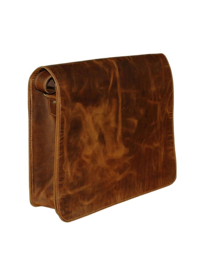 jaald 13" leather messenger bag laptop case office briefcase men computer distressed shoulder bag, Brown, 13" - Image 3