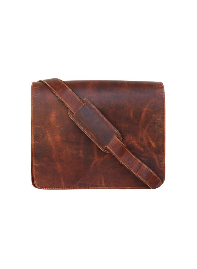 jaald 13" leather messenger bag laptop case office briefcase men computer distressed shoulder bag, Brown, 13" - Image 1