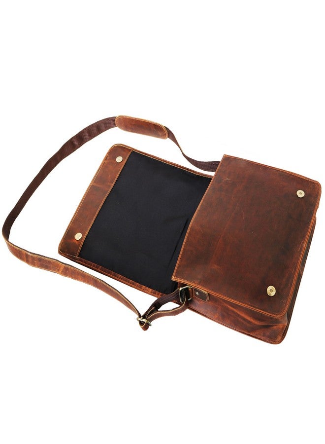 jaald 13" leather messenger bag laptop case office briefcase men computer distressed shoulder bag, Brown, 13" - Image 5