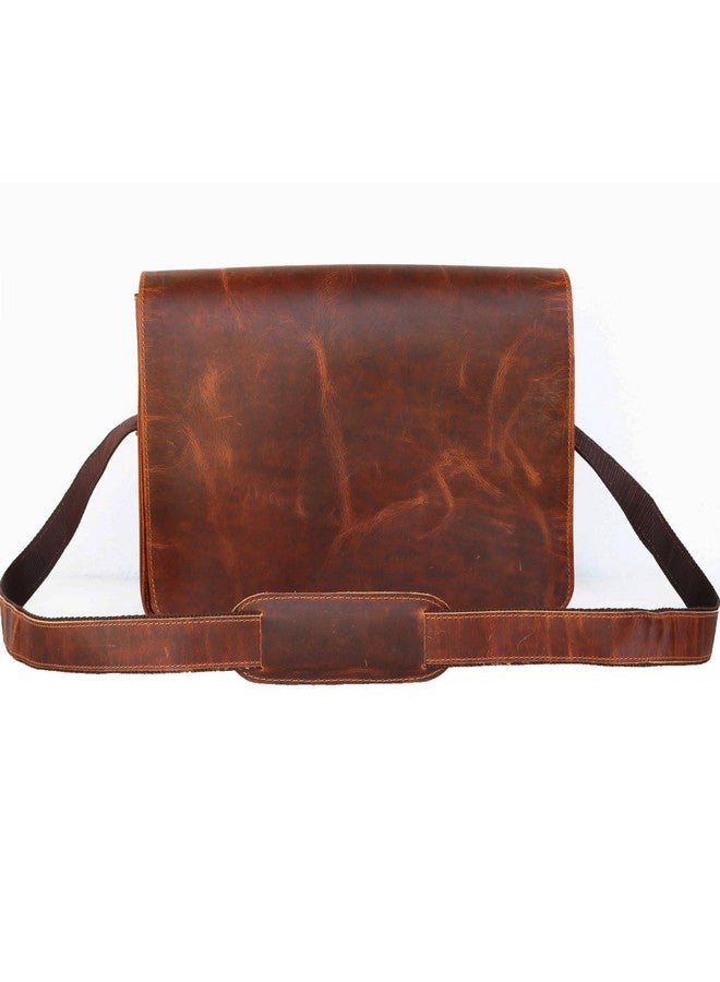 jaald 13" leather messenger bag laptop case office briefcase men computer distressed shoulder bag, Brown, 13" - Image 2