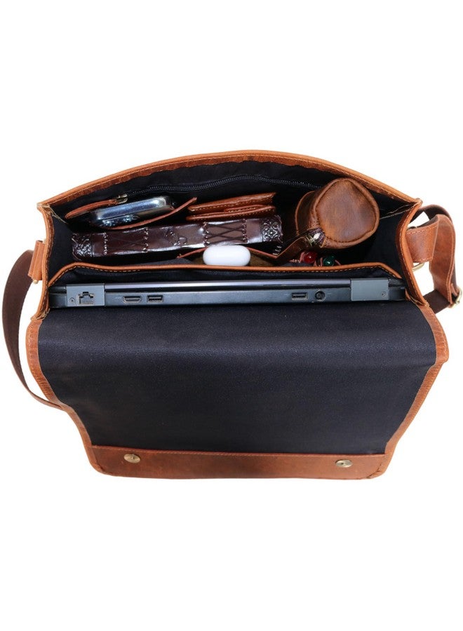 jaald 13" leather messenger bag laptop case office briefcase men computer distressed shoulder bag, Brown, 13" - Image 4