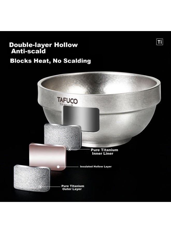 Tafuco Pure Titanium Steamed Egg Bowl Soup Bowl Heat-insulated Thickened Student Canteen Steamed Egg Stew Soup 410ml Moonlight Silver T5367 - Image 3