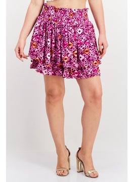 INC Women Abstract Printed Ruffle Skirt, Purple Combo  - Image 1