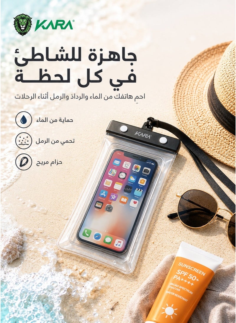 KARA KA-WP002 IPX8 Waterproof Floating Phone Pouch with Lanyard and Clear Touchscreen Window, Phone Bag for Swimming, Sea, Pool and Beach, Waterproof Mobile Case, Rain and Travel Phone Pouch, Touchscreen Phone Accessory, Waterproof Phone Pouch, Waterproof Phone Bag, Swimming Phone Case, Floating Phone Pouch, Beach Mobile Pouch, Beach Phone Case, Clear Mobile Bag, Pool Phone Pouch, IPX8 Waterproof Case, Phone Pouch with Lanyard, Rainproof Phone Pouch, Travel Phone Case, Diving Mobile Pouch, Phone Accessory, Touchscreen Phone Pouch - Image 3