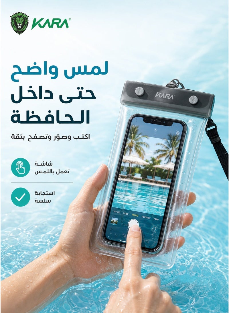 KARA KA-WP002 IPX8 Waterproof Floating Phone Pouch with Lanyard and Clear Touchscreen Window, Phone Bag for Swimming, Sea, Pool and Beach, Waterproof Mobile Case, Rain and Travel Phone Pouch, Touchscreen Phone Accessory, Waterproof Phone Pouch, Waterproof Phone Bag, Swimming Phone Case, Floating Phone Pouch, Beach Mobile Pouch, Beach Phone Case, Clear Mobile Bag, Pool Phone Pouch, IPX8 Waterproof Case, Phone Pouch with Lanyard, Rainproof Phone Pouch, Travel Phone Case, Diving Mobile Pouch, Phone Accessory, Touchscreen Phone Pouch - Image 4
