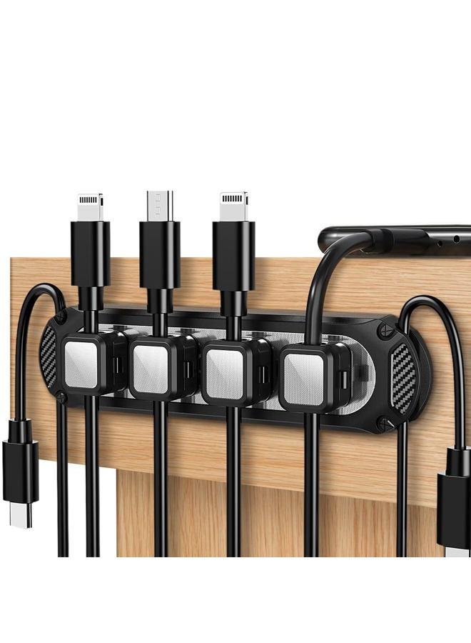 Dracool Magnetic Cable Holder 6 Slots Cable Clips Cable Management Wire Organizer Under Desk Self Adhesive Sticky for USB Cord Wall Nightstand Car Charging Power Office Home Wire Clips - Black - Image 1