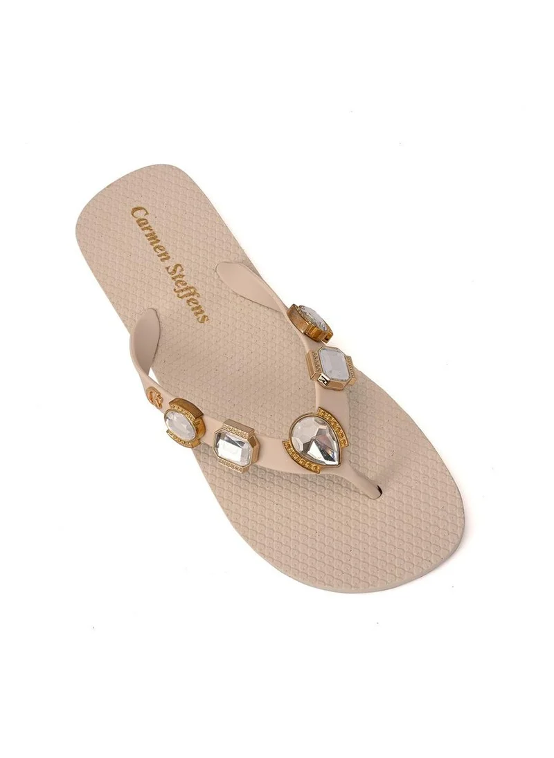 Carmen Steffens Off-White Flip-Flop with Rhinestones