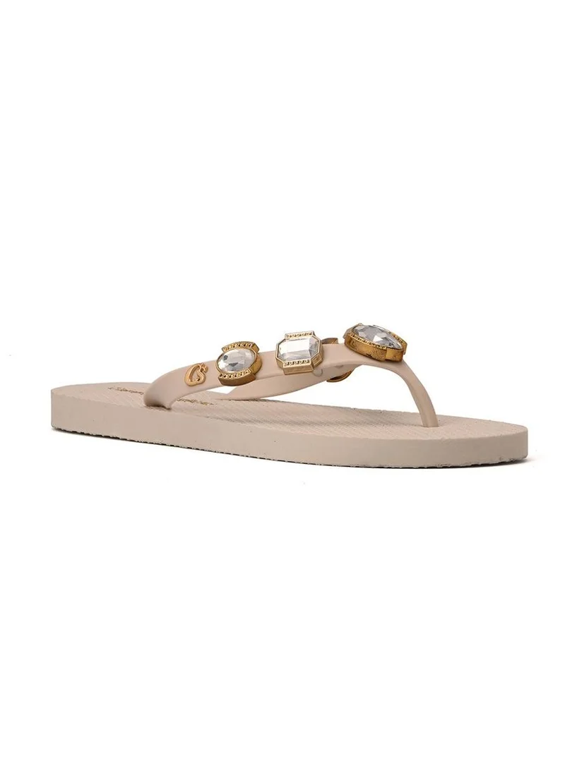 Carmen Steffens Off-White Flip-Flop with Rhinestones