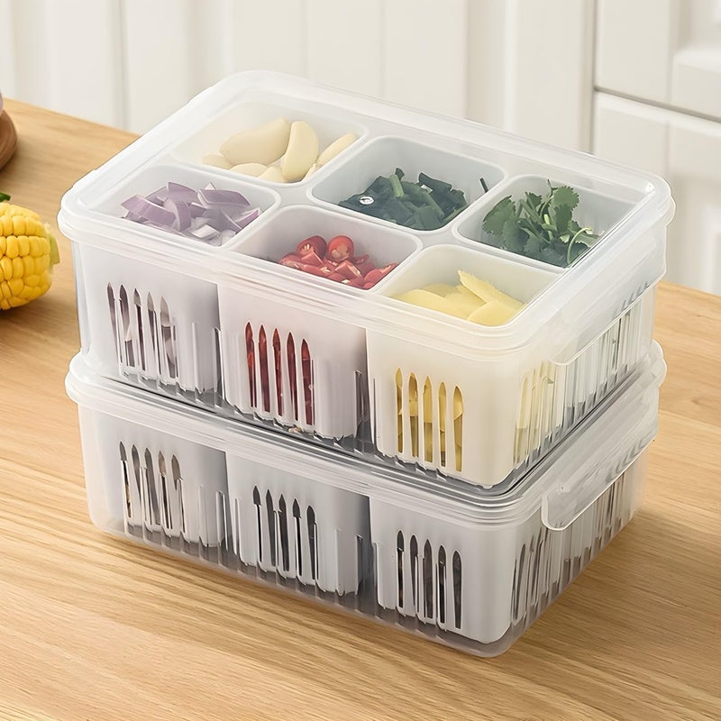DarkShri 6 in 1 Fridge Storage Boxes Freezer Storage Containers Kitchen Storage Set Vegetable Storage Draining Crisper Refrigerator Food BoxContainer for KitchenStorage Pack Of 1 5544 pack of 2 - Image 1