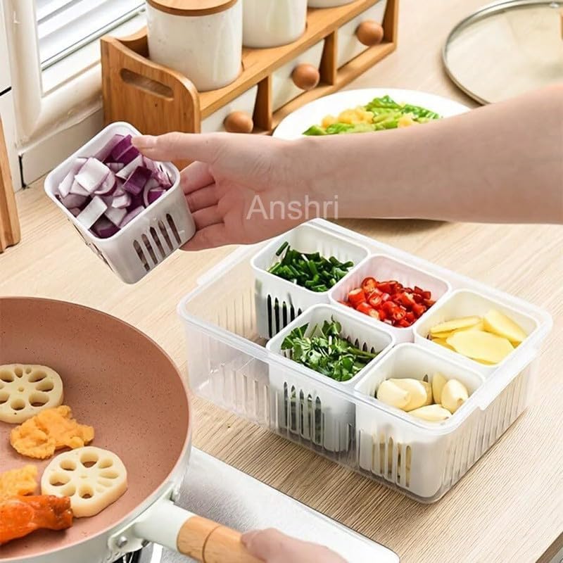 DarkShri 6 in 1 Fridge Storage Boxes Freezer Storage Containers Kitchen Storage Set Vegetable Storage Draining Crisper Refrigerator Food BoxContainer for KitchenStorage Pack Of 1 5544 pack of 2 - Image 2