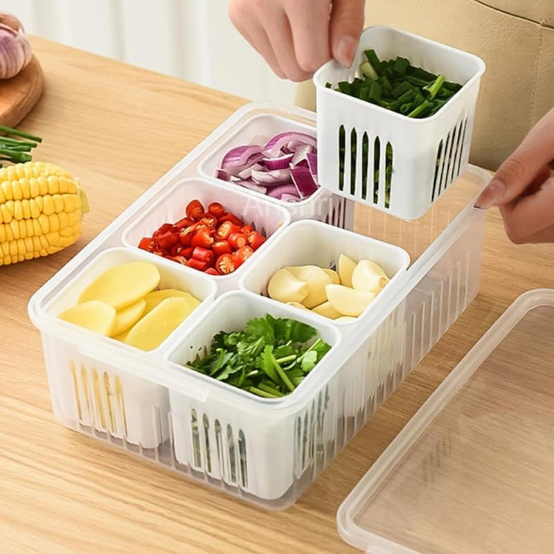 DarkShri 6 in 1 Fridge Storage Boxes Freezer Storage Containers Kitchen Storage Set Vegetable Storage Draining Crisper Refrigerator Food BoxContainer for KitchenStorage Pack Of 1 5544 pack of 2 - Image 4