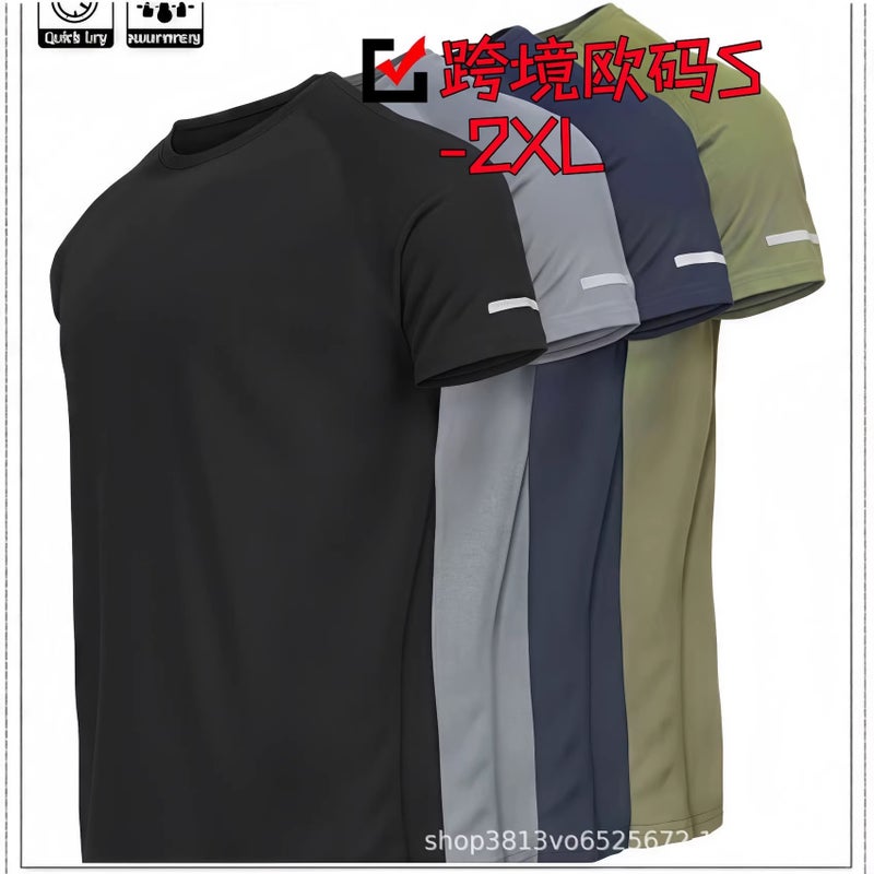 Overseas Cross-Border Foreign Trade Summer Men's Solid Color Quick-Drying Sports Short-Sleeved Loose Running and Mountaineering Casual T-Shirt  Fashion - Image 4