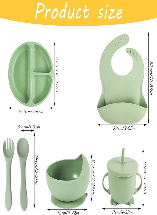 Deoxys Silicone Baby Feeding Set, Baby Led Weaning Supplies, Eating Essentials Utensils with Suction Plate and Bowl, Pocket Bib, Sippy Cup with Lid, Forks Spoons, for 6+ Months (Green) - Image 4