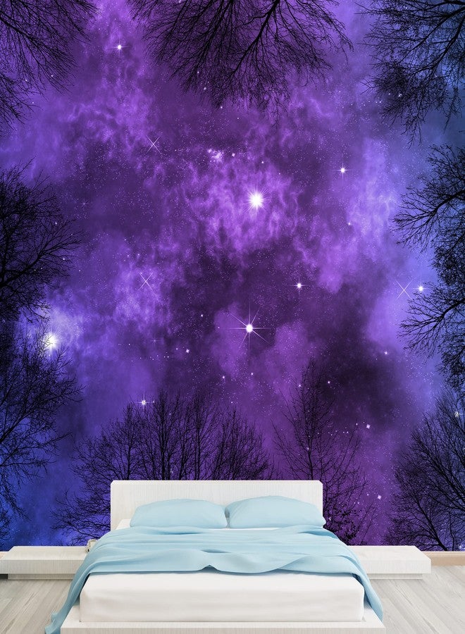 wall26 - Low Angle View of Colorful Nebula on Starry Night Sky in Forest, View Through Trees, Background - Removable Wall Mural | Self-Adhesive Large Wallpaper - 66x96 inches - Image 3