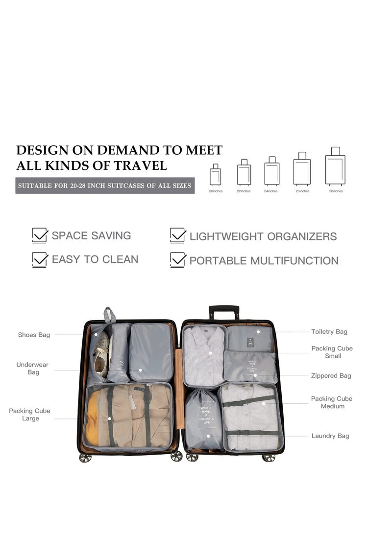 SOLARAE Travel Packing Cubes Set of 8 with Toiletry Bag and Shoe Bag, Made from Durable Waterproof Fabric for Organized Luggage - Gray Travel Accessories. - Image 3
