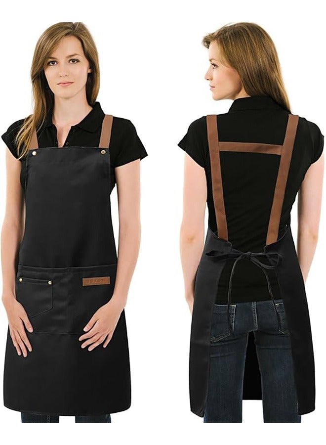 Apron for Men Women with Adjustable Straps and 2 Pockets, Canvas Cotton Cooking Kitchen Chef Bib Aprons Waterproof - Image 1