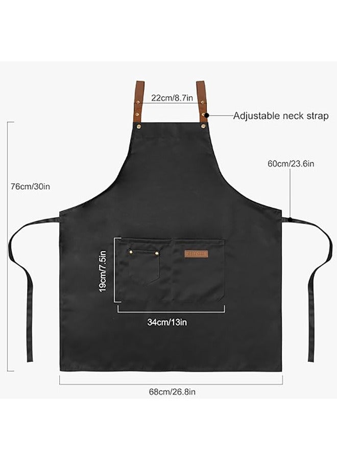 Apron for Men Women with Adjustable Straps and 2 Pockets, Canvas Cotton Cooking Kitchen Chef Bib Aprons Waterproof - Image 3