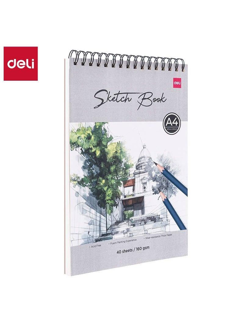 Deli EC402 Sketch Book A4 40 Sheets 160gsm – ideal for watercolor & heavy sketching - Image 1