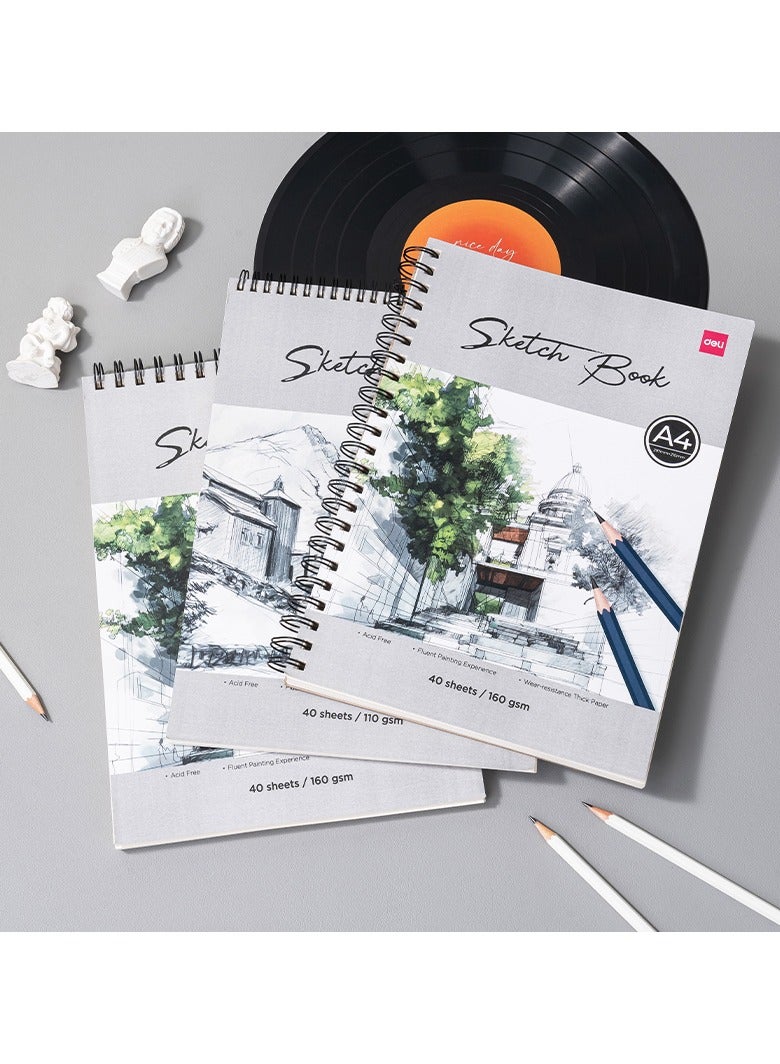 Deli EC402 Sketch Book A4 40 Sheets 160gsm – ideal for watercolor & heavy sketching - Image 5