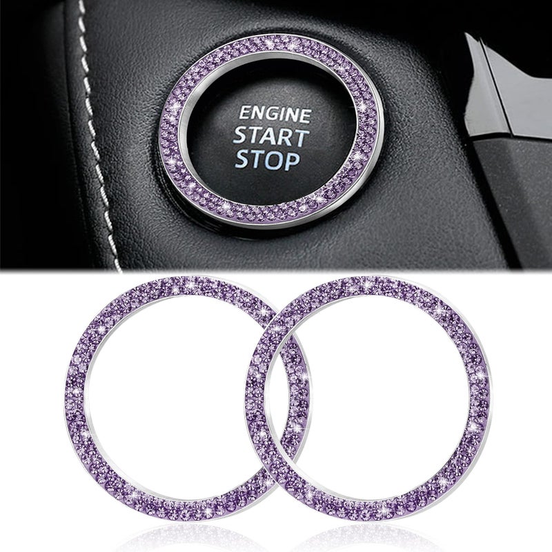 WINKA 2pcs Bling Car Engine Start Button Cover Diamond Crystal Push Start Stop Button Ring Sparkly Bling Ignition Button Cover Rhinestone Keyless Ignition Ring Universal Car Accessories Light Purple - Image 3