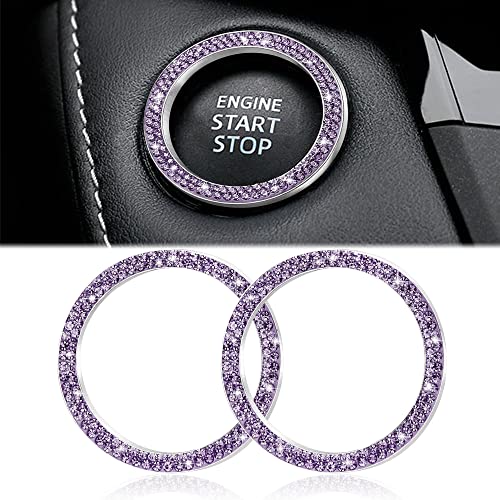 WINKA 2pcs Bling Car Engine Start Button Cover Diamond Crystal Push Start Stop Button Ring Sparkly Bling Ignition Button Cover Rhinestone Keyless Ignition Ring Universal Car Accessories Light Purple - Image 1
