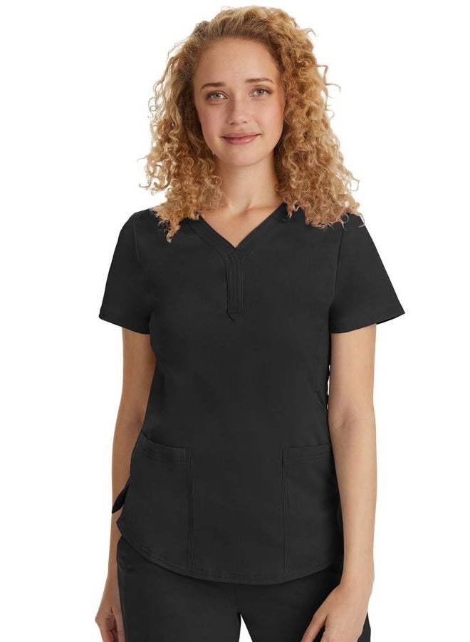 Healing Hands Scrubs for Women Y-Neck Jane Modern Fit, Triple Stitch Detail, 2 Pockets, 2-Way Stretch & Shirttail Hem - 2167, Black, S - Image 1