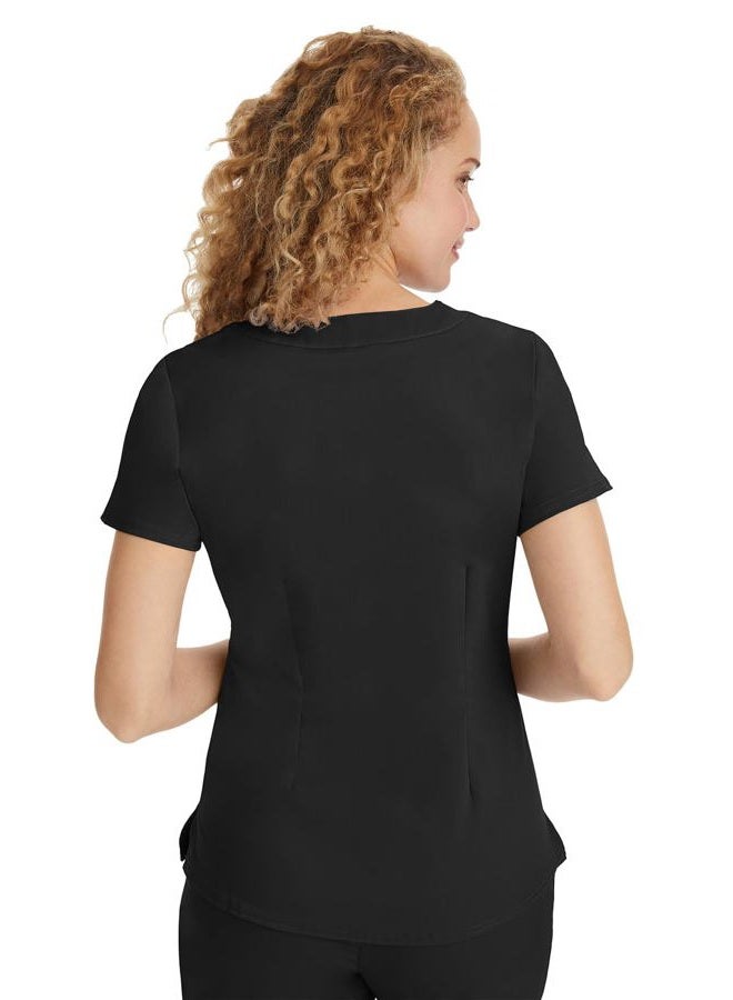 Healing Hands Scrubs for Women Y-Neck Jane Modern Fit, Triple Stitch Detail, 2 Pockets, 2-Way Stretch & Shirttail Hem - 2167, Black, S - Image 4