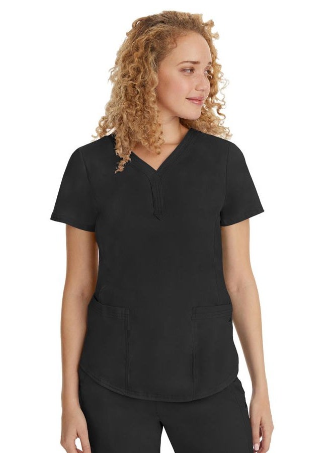 Healing Hands Scrubs for Women Y-Neck Jane Modern Fit, Triple Stitch Detail, 2 Pockets, 2-Way Stretch & Shirttail Hem - 2167, Black, S - Image 2