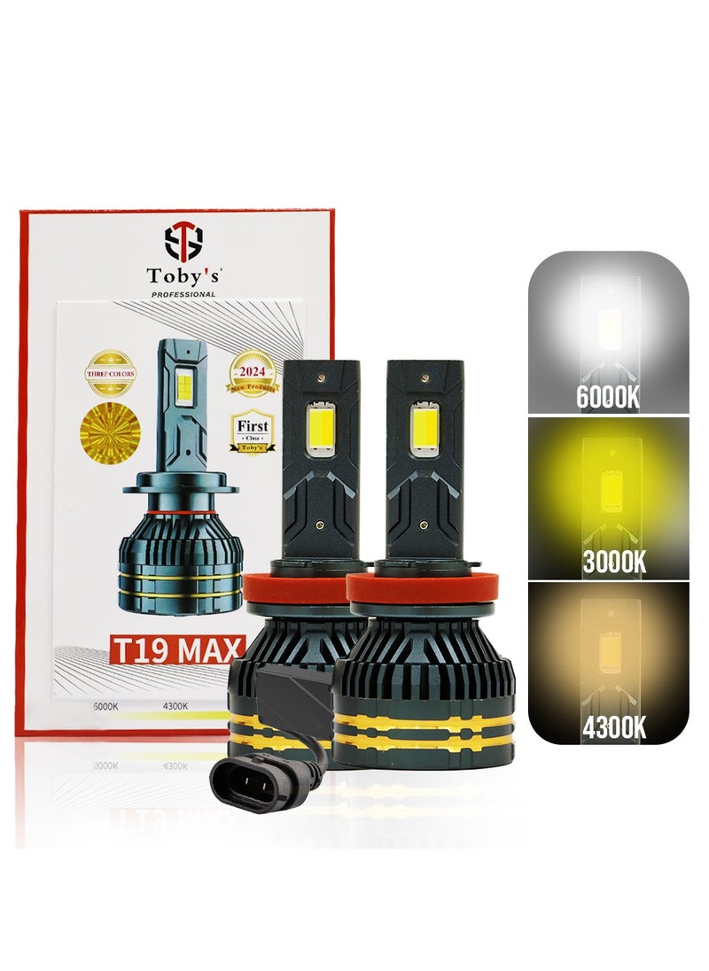 Toby's Toby's T19 Max 130W/Pair Power Original Tested LED Headlight Assembly 13000 Lumens Bright 3 Colors With Temperature (6000K,4300K,3000K) (H11)  - Image 1