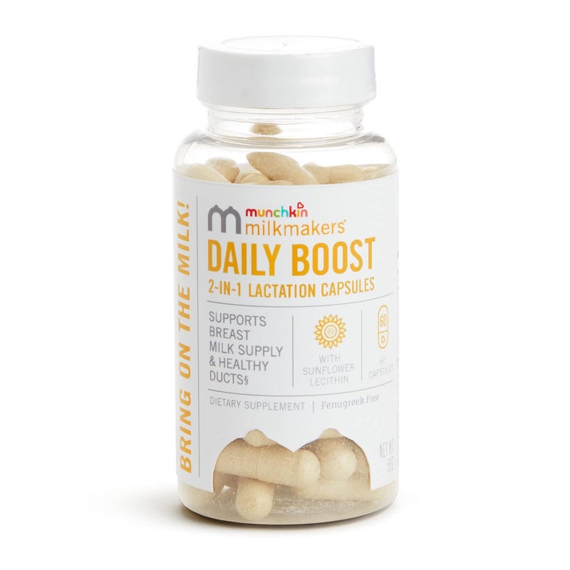 Munchkin Milkmakers Daily Boost 2in1 Lactation Supplements for Breastfeeding Nursing  Pumping Moms  Fenugreek Free 60 Capsules - Image 1