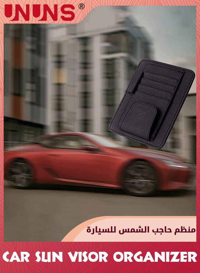 UNUNS Sunglass Holder For Car Visor,PU Leather Small Car Visor Organizer,Car Sun Visor Glasses Clip,Car Document Storage Organizer For Drving License/Glasses/Cards/Keys/Pen,Auto Interior Accessories - Image 3